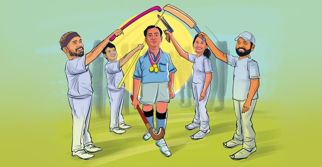 ഒളിംപിക്സിൽ ഇന്ത്യൻ ഹോക്കി ടീമിന്റെ സുവർണയാത്രയുടെ പതാകാവാഹകനായിരുന്ന ധ്യാൻചന്ദിന് ഇന്ത്യൻ കായികലോകത്തിന്റെ ഗാർഡ് ഓഫ് ഓണർ ഒരുക്കുകയാണ് ഈ കാലത്തെ ഇന്ത്യയുടെ സൂപ്പർ താരങ്ങൾ. ഹോക്കിയിൽ കേരളത്തിന്റെ മേൽവിലാസമായ പി.ആർ.ശ്രീജേഷ്, ട്വന്റി20 ലോകകപ്പ് ജേതാക്കളായ ഇന്ത്യൻ ടീമിന്റെ നായകൻ രോഹിത് ശർമ, പാരിസ് ഒളിംപിക്സിൽ ഇരട്ടവെങ്കലം നേടിയ ഷൂട്ടിങ് താരം മനു ഭാക്കർ, ജാവലിൻ ത്രോയിൽ ഒളിംപിക്സിലും ലോക ചാംപ്യൻഷിപ്പിലുമെല്ലാം ജേതാവായ നീരജ് ചോപ്ര എന്നിവർ ലോക കായികരംഗത്ത് ഇന്ത്യയുടെ ‘ഓൾറൗണ്ട് മികവിന്റെ’ ഉദാഹരണം കൂടിയാണ്. 