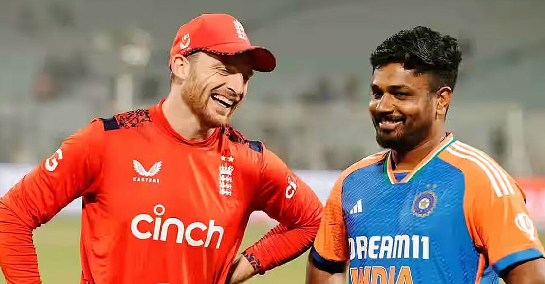 ജോസ് ബട്‍ലറും സഞ്ജു സാംസണും ഒന്നാം ട്വന്റി20 മത്സരത്തിനിടെ (സമൂഹമാധ്യമങ്ങളിൽ പ്രചരിക്കുന്ന ചിത്രം)