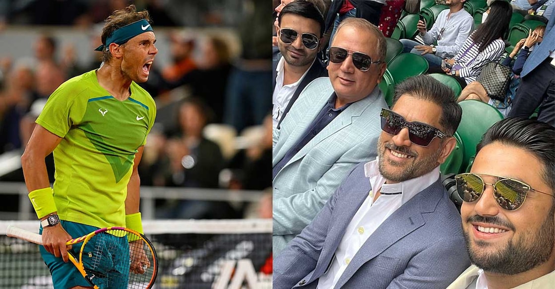 rafael-nadal-dhoni റാഫേൽ നദാൽ, വിംബിൾഡനിൽ നദാലിന്റെ മത്സരം കാണാനെത്തിയ ധോണി (ഫയൽ ചിത്രങ്ങൾ)