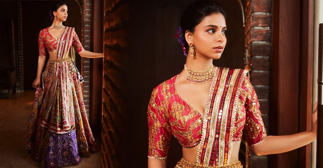 suhana-khan ഡിസൈനർ മയൂർ ജിറോത്രയുടെ മൾട്ടി കളേഡ് ലെഹങ്കയാണ് അംബാനി വിവാഹത്തിൽ ഷാറൂഖ് ഖാന്റെ മകൾ സുഹാന ധരിച്ചത്. ഇക്കാത് പ്രിന്റുള്ള സ്കേർട്ടിനൊപ്പം കലംകാരി ദുപ്പട്ട പെയർ ചെയ്തു. 3 മാസമെടുത്താണ് ഡിസൈൻ പൂർത്തിയാക്കിയത്.