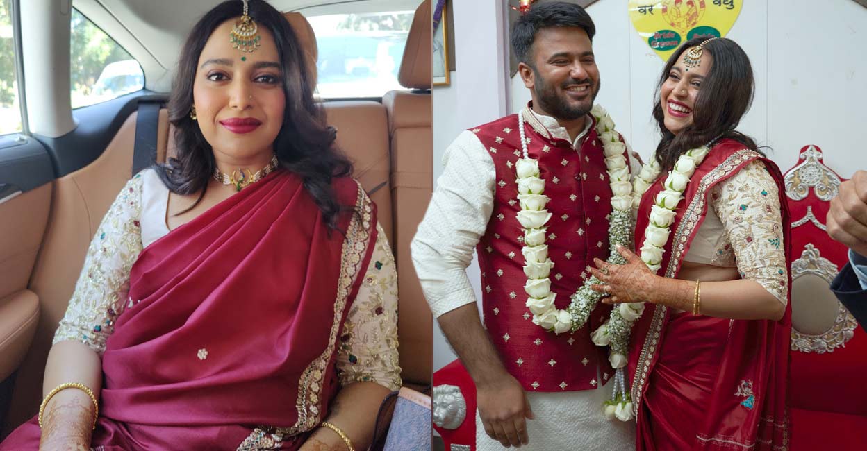 Amma’s saree and jewellery, Swara Bhaskar shines in red on her wedding day