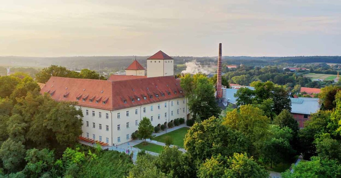 Aerial view of the oldest beer brewery in the world, Weihenstephan, Freising, Bavaria, Germany. Image Credit : AeroPictures