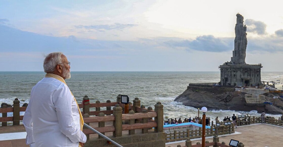 Prime Minister Narendra Modi at the Vivekananda Rock Memorial in Kanyakumari on May 30, 2024. Photo Credit: PTI
