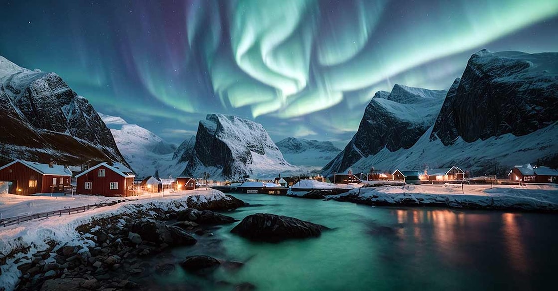 Northern-Lights Aurora borealis over Hamnoy in Norway. Image Credit: lazydog20/shutterstock