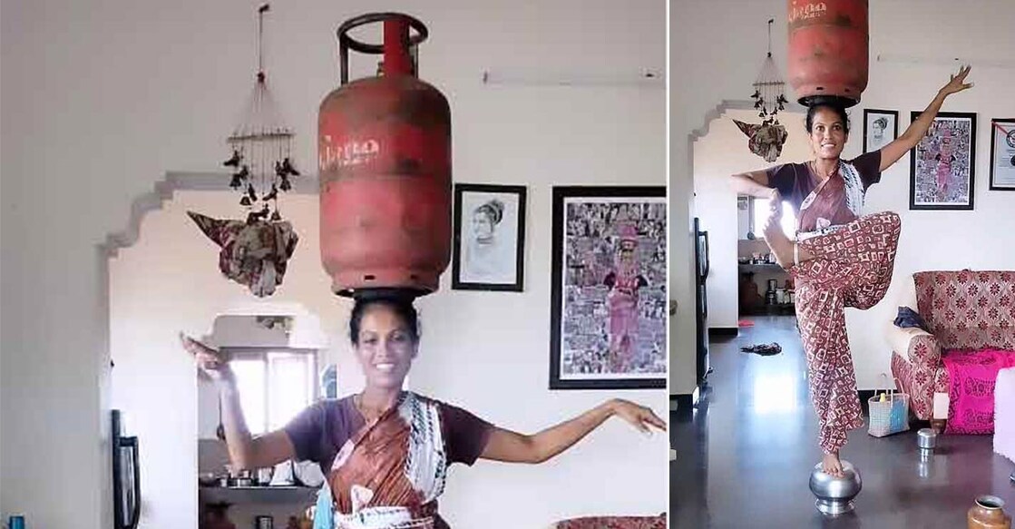 woman-dancing-with-gas-cylinder Image Credit: instagram/karagam_durga