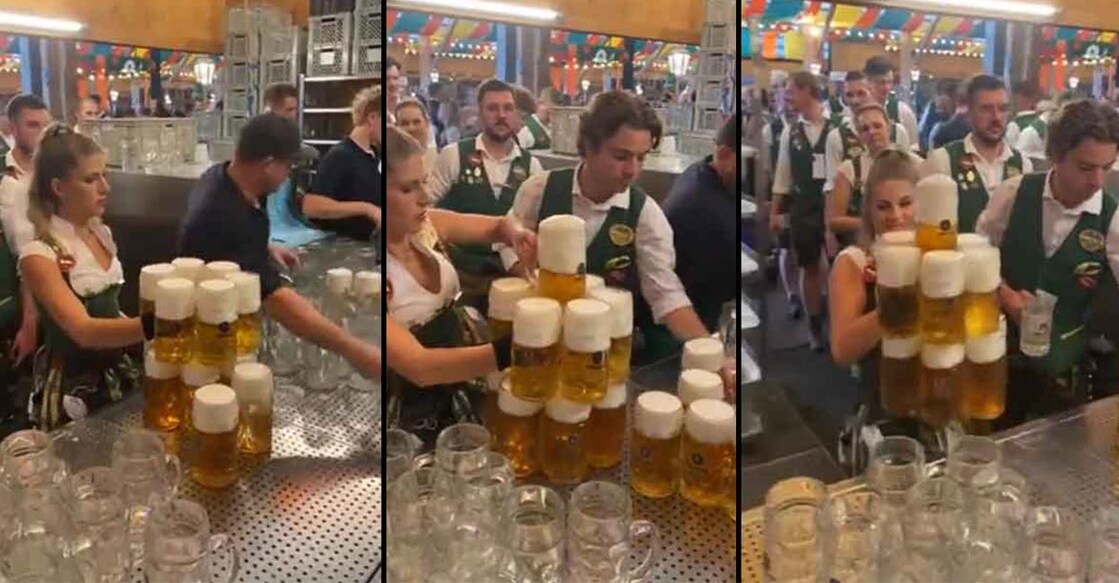 woman-carries-13-beer-mugs Image Credit: twitter/TansuYegen